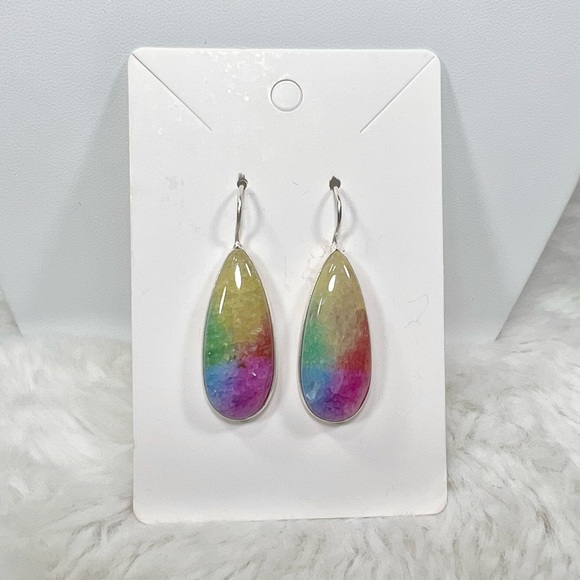 Beautiful 🌈💗 925 Rainbow Solar Quartz Hearts Large Gemstone Necklace Earrings - Picture 8 of 9